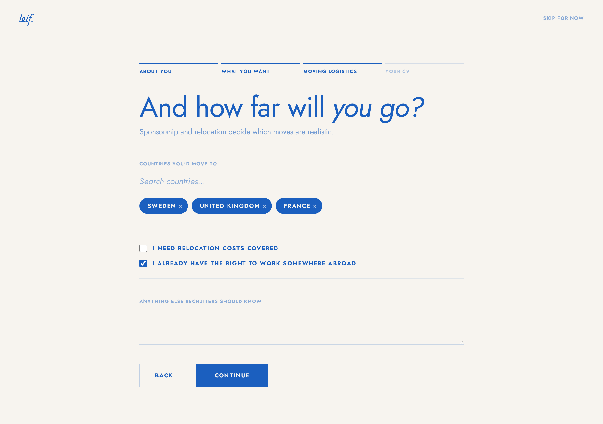 leif. questionnaire, moving logistics step